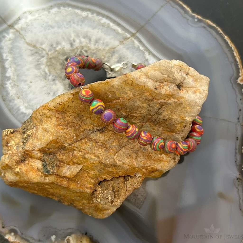 Sterling Silver 6mm Mexican Calcite Beads Bracelet For Women