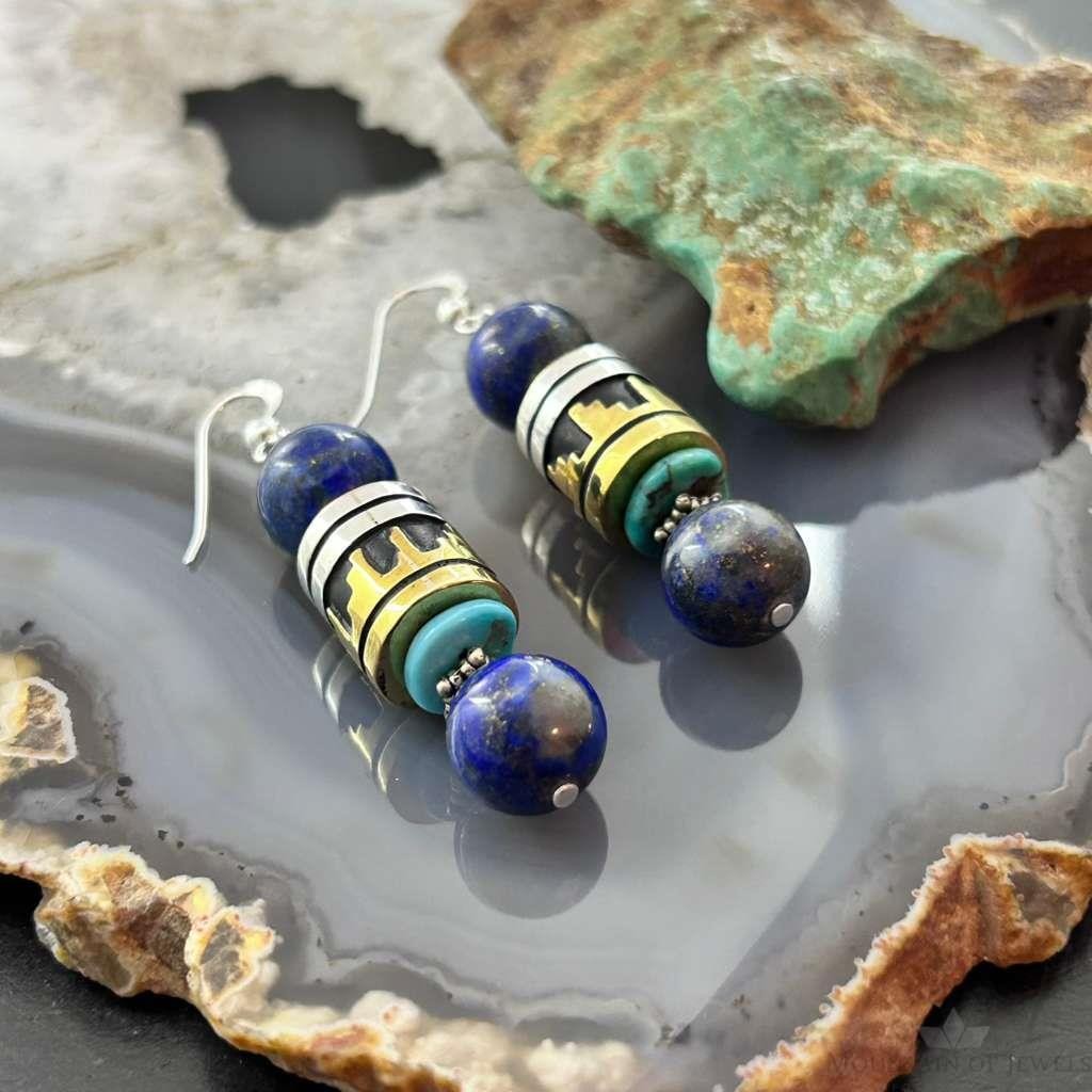 Tommy & Rosita Singer Sterling  Silver Lapis,Turquoise Beads Dangle Earrings For Women #1