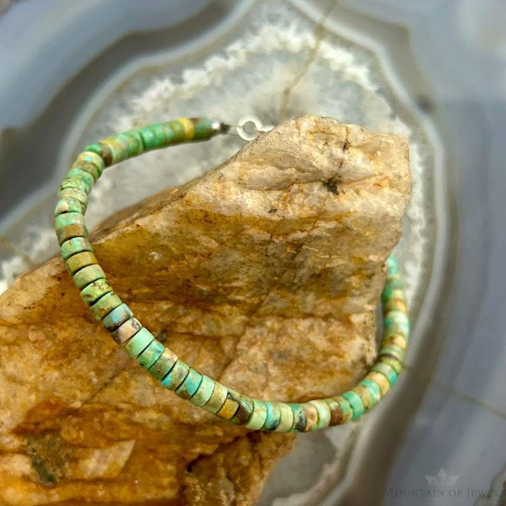 Sterling Silver Turquoise Disk Beads 7.5" Bracelet For Women