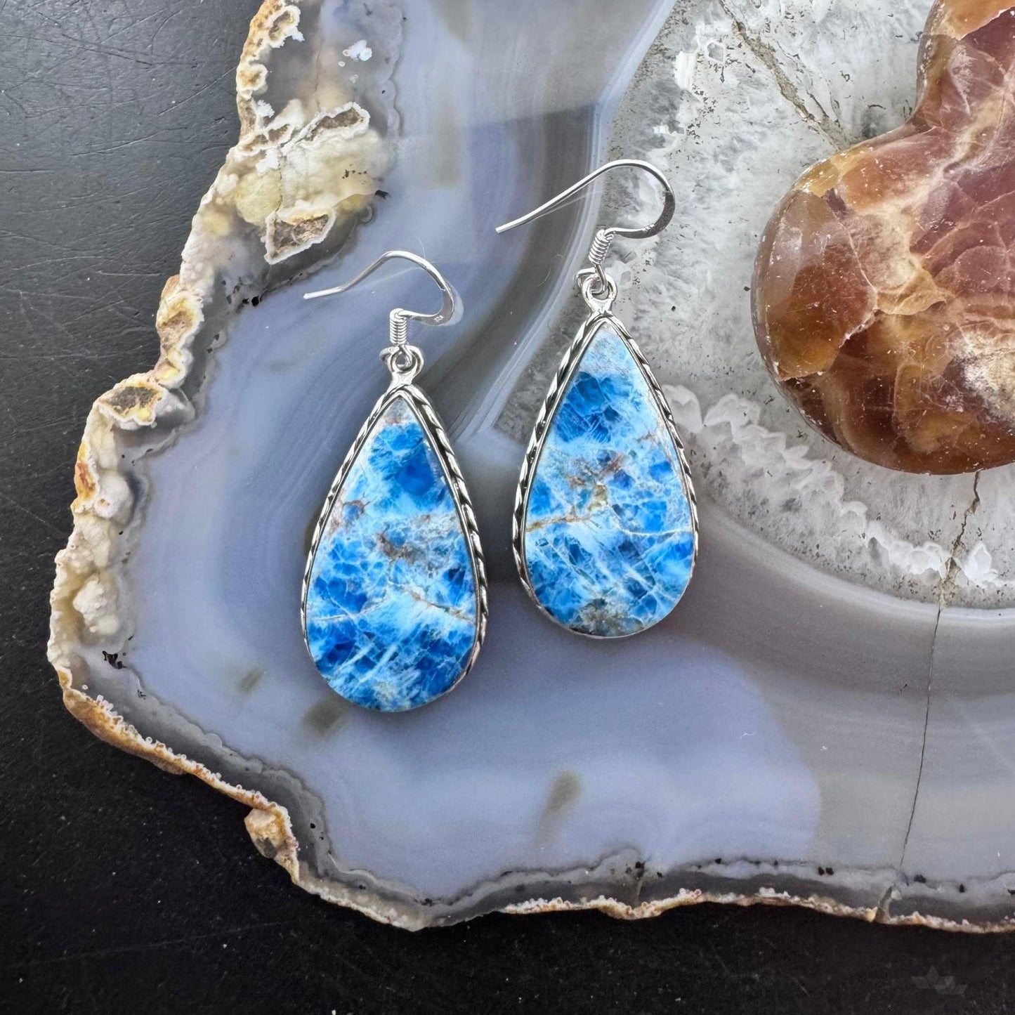 Sterling Silver Southwestern Style Teardrop Blue Apatite Dangle Earrings For Women