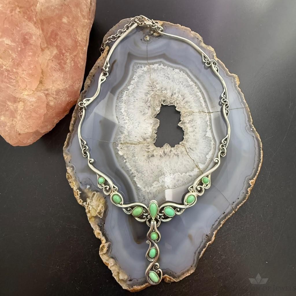 Carolyn Pollack Sterling Silver Round & Oval Variscite w/Enhancer Swirl Necklace For Women