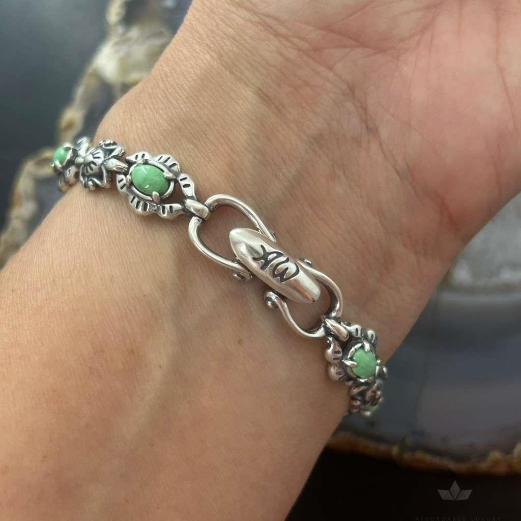 Carolyn Pollack Sterling Silver 7 Oval Variscite Decorated Link Bracelet For Women