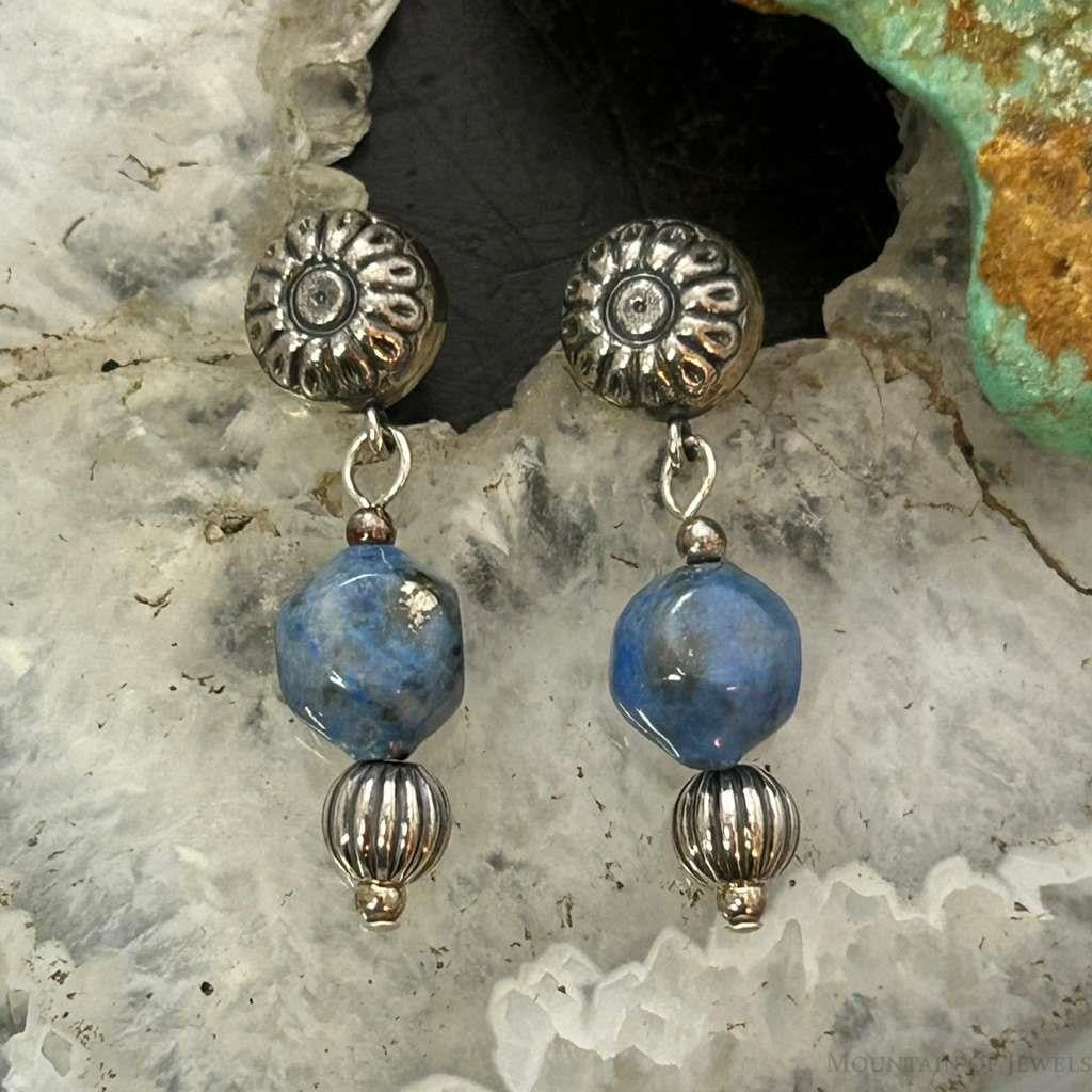 Carolyn Pollack Sterling Silver denim Lapis Decorated Dangle Earrings For Women