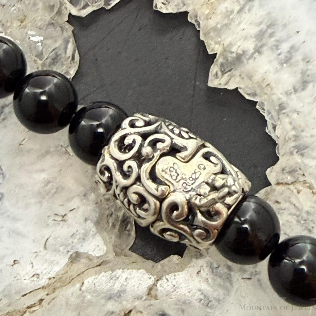 Carolyn Pollack Sterling Silver Swirl Beads & Onyx Beads Magnetic Clasp Necklace For Women