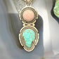 Sterling Silver Southwestern Style Pink Conch & Turquoise Pendant For Women #2