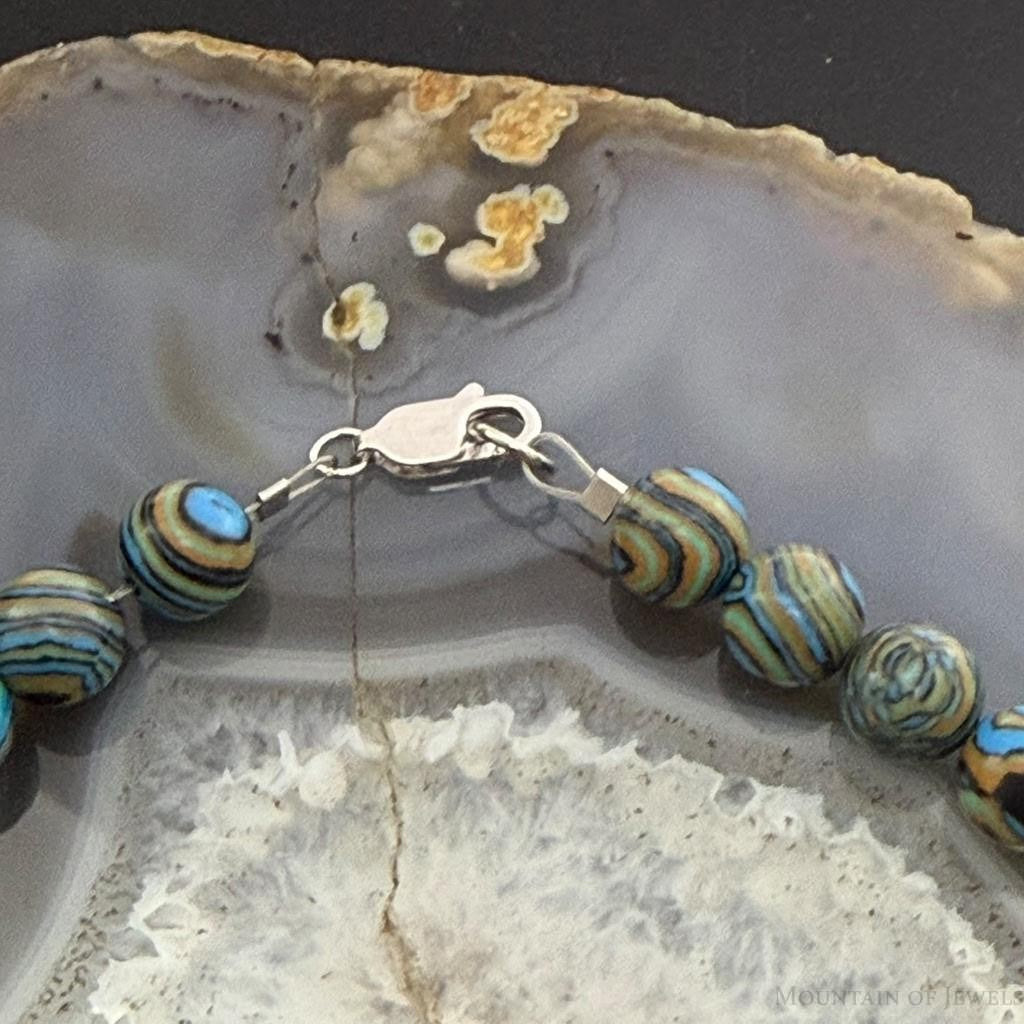 Sterling Silver 8mm Round Mexican Calcite 16" Necklace For Women