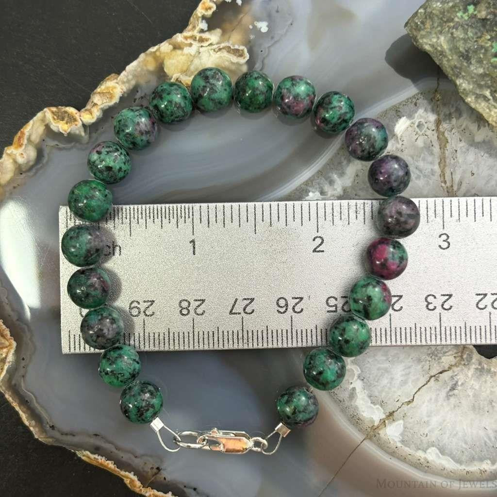 Sterling Silver Ruby Zoisite Beads 8" Bracelet For Women