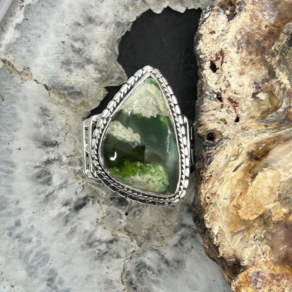 Sterling Silver Southwestern Style Triangle Chrome Chalcedony Bar Ring Size 7.5 For Women
