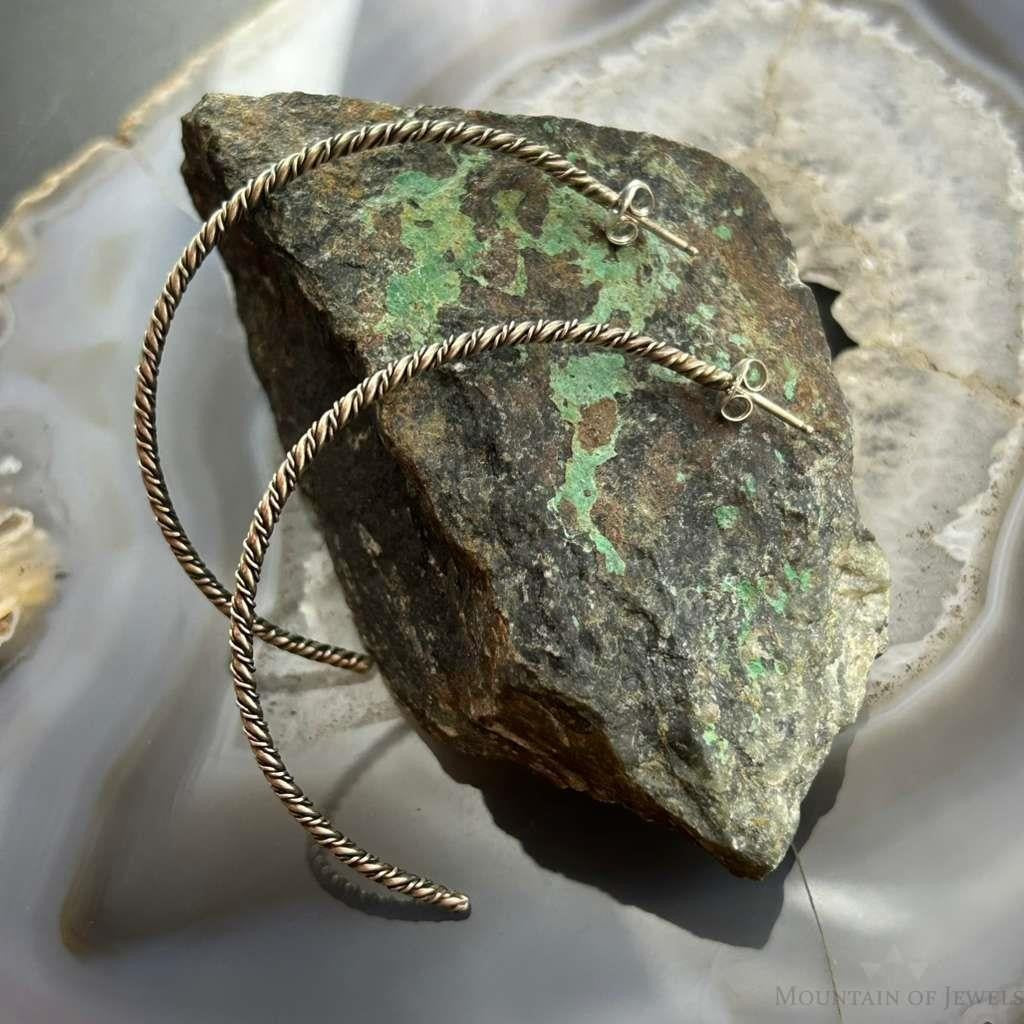 Sterling Silver Twisted Rope Half Moon Hoop Earrings For Women