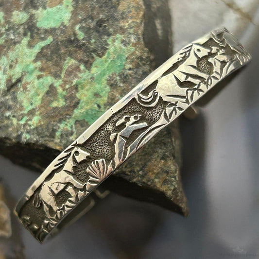 Lloyd Becenti Native American Sterling Silver Horses in The Wild Storyteller Bracelet
