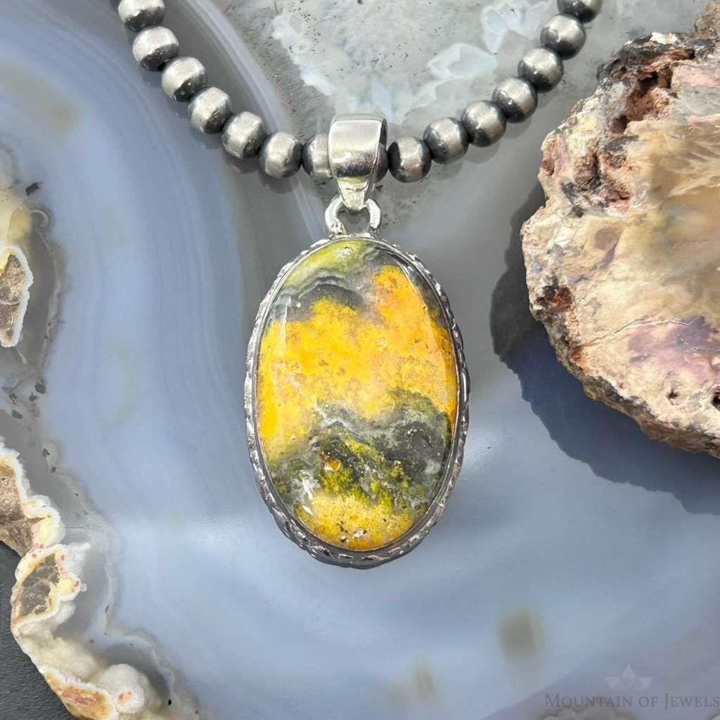 Sterling Silver Southwestern Style Oval Yellow Jasper Pendant For Women #3