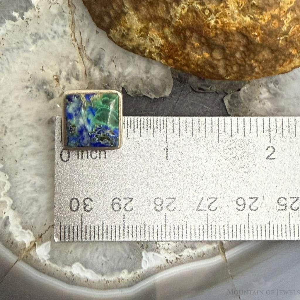 Vintage Sterling Silver Square Azurite Malachite Stud Earrings For Women