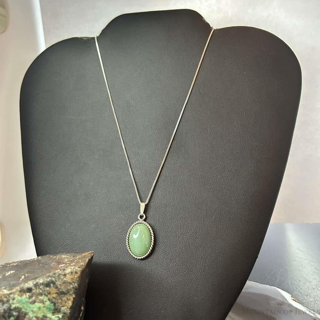 Carolyn Pollack Sterling Silver Oval Green Aventurine Pendant Necklace For Women