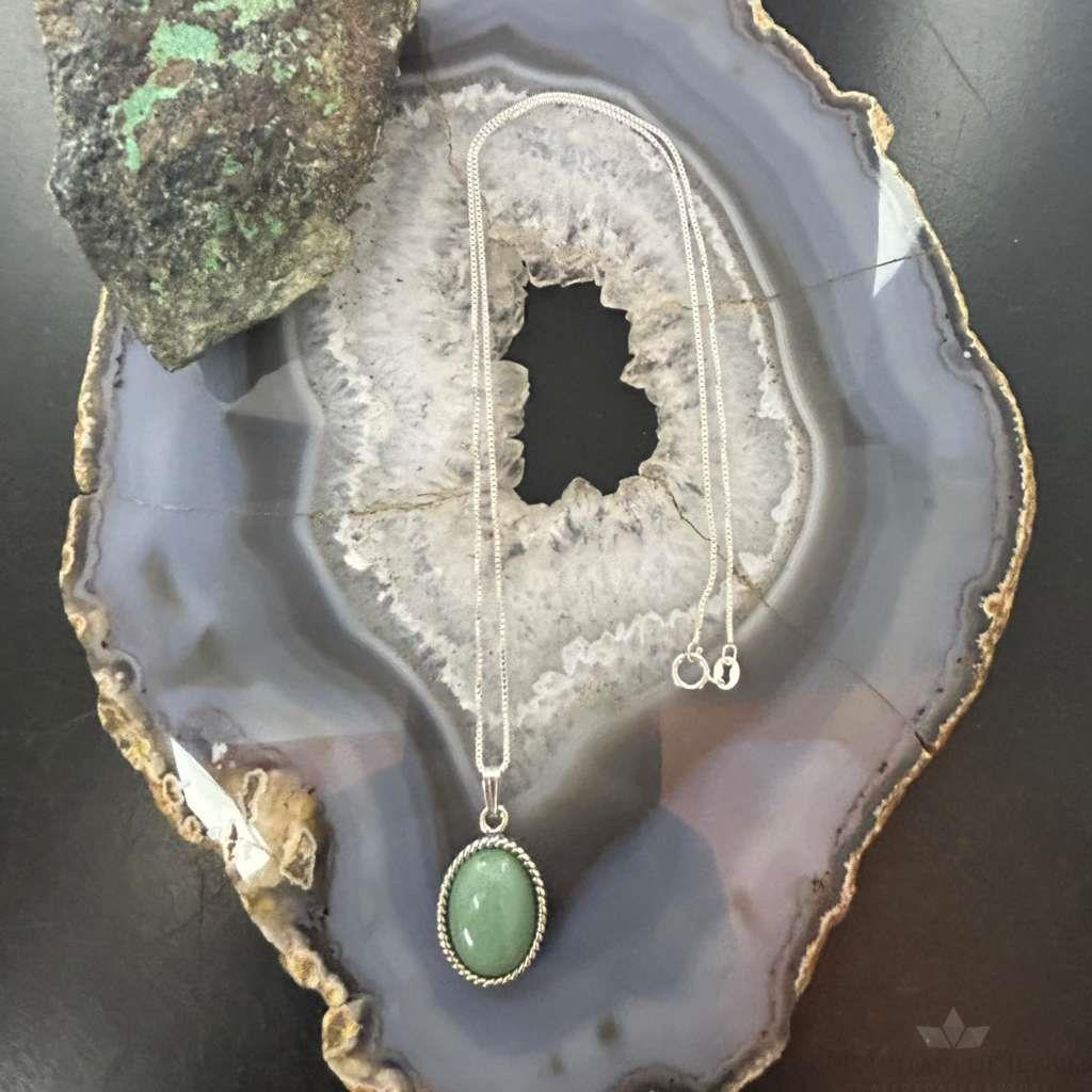 Carolyn Pollack Sterling Silver Oval Green Aventurine Pendant Necklace For Women