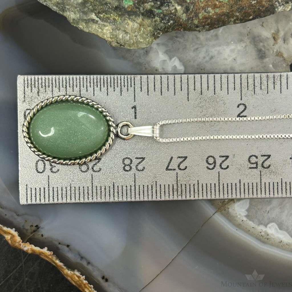 Carolyn Pollack Sterling Silver Oval Green Aventurine Pendant Necklace For Women
