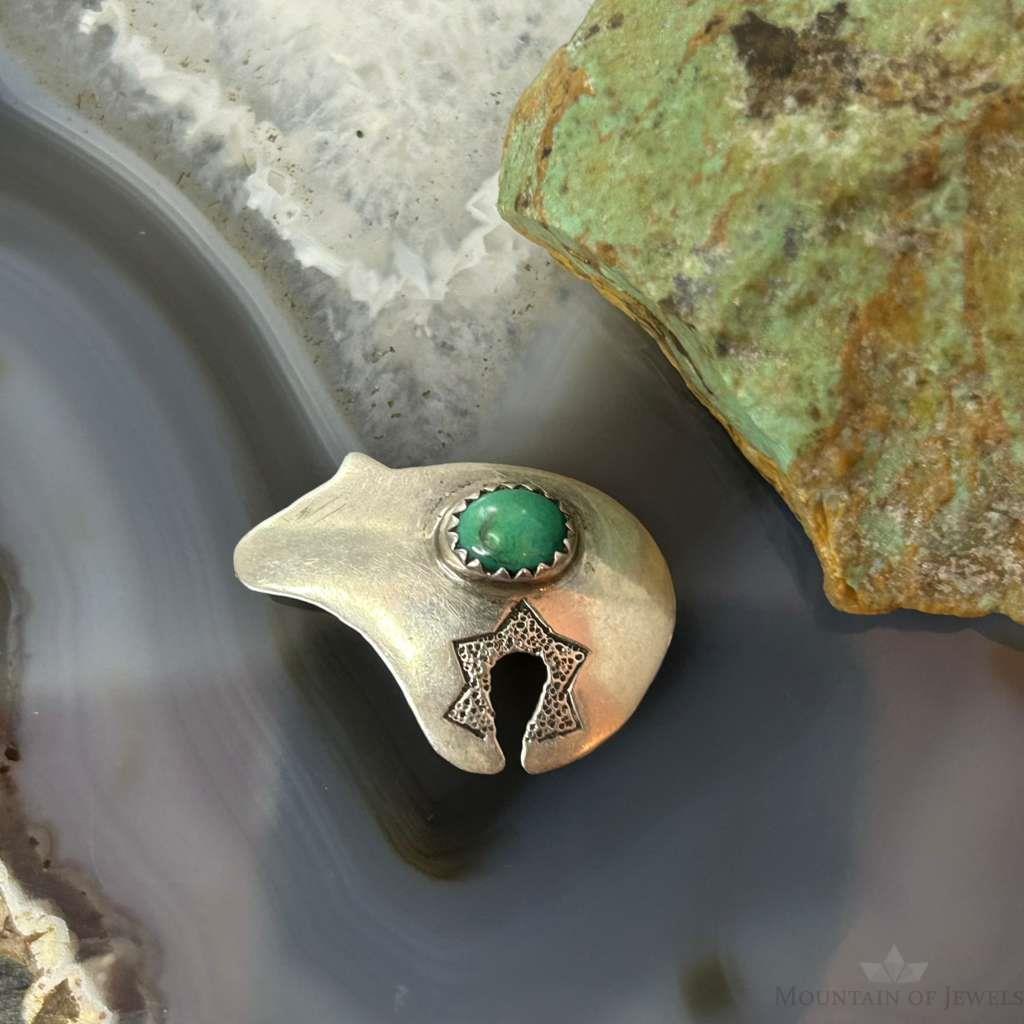 Signed Vintage Native American Sterling Fetish Bear w/Turquoise Brooch For Women