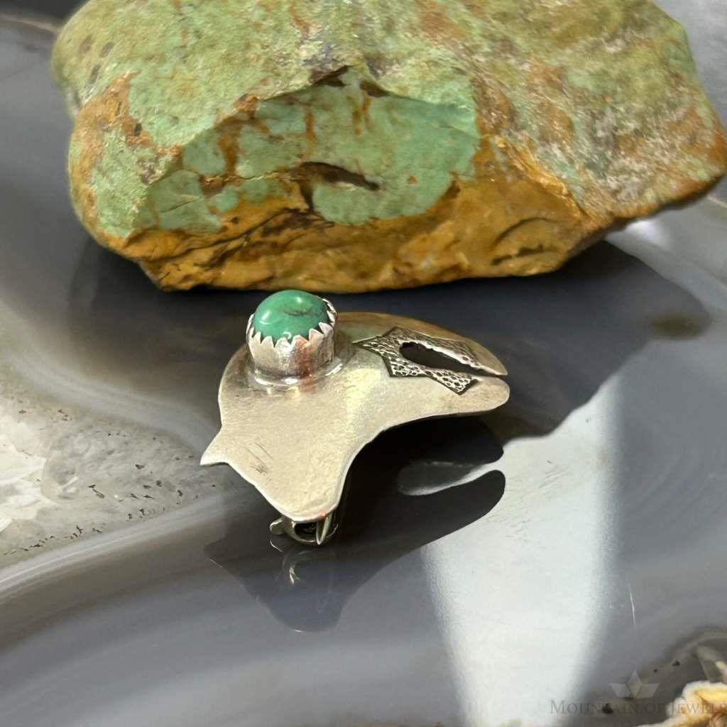 Signed Vintage Native American Sterling Fetish Bear w/Turquoise Brooch For Women