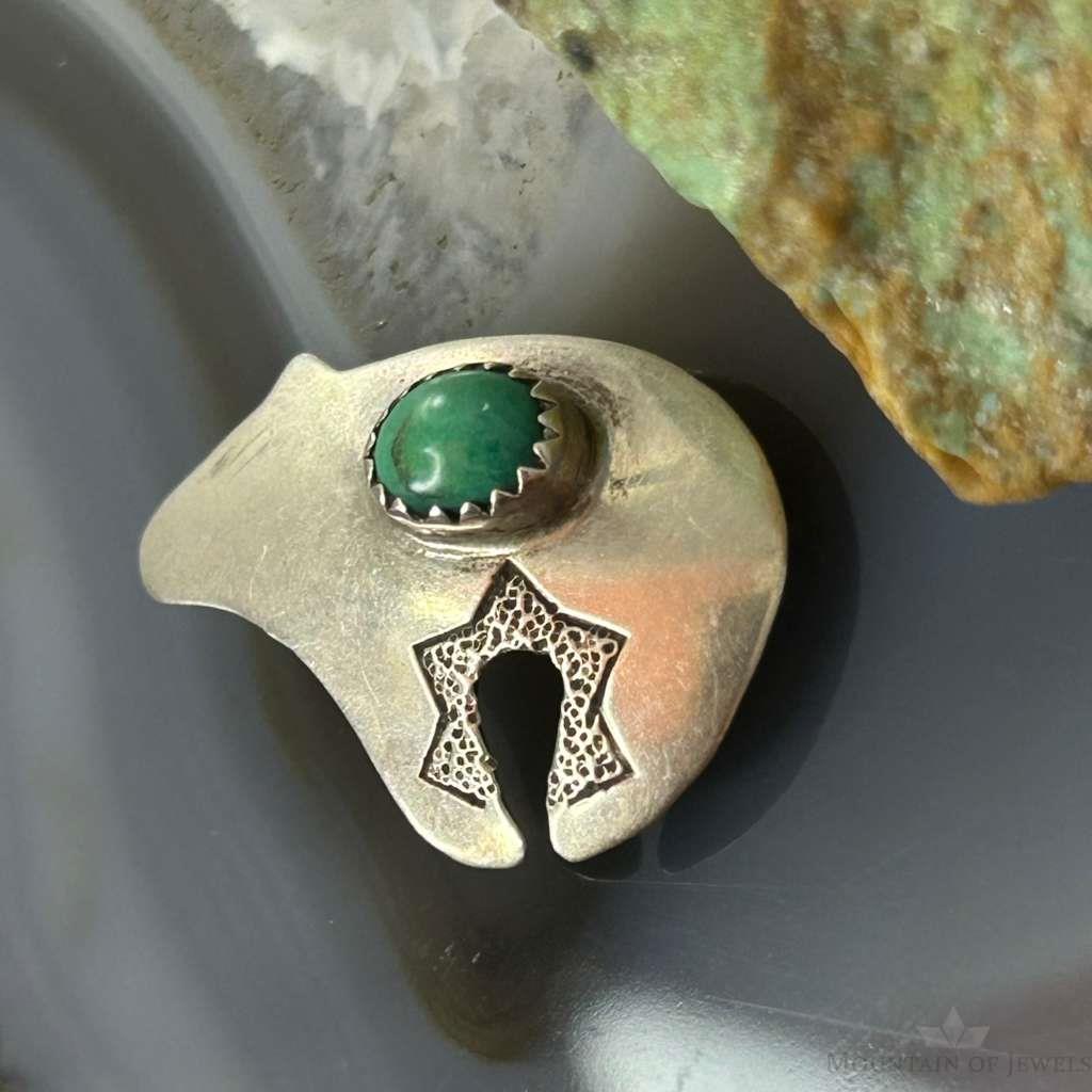 Signed Vintage Native American Sterling Fetish Bear w/Turquoise Brooch For Women
