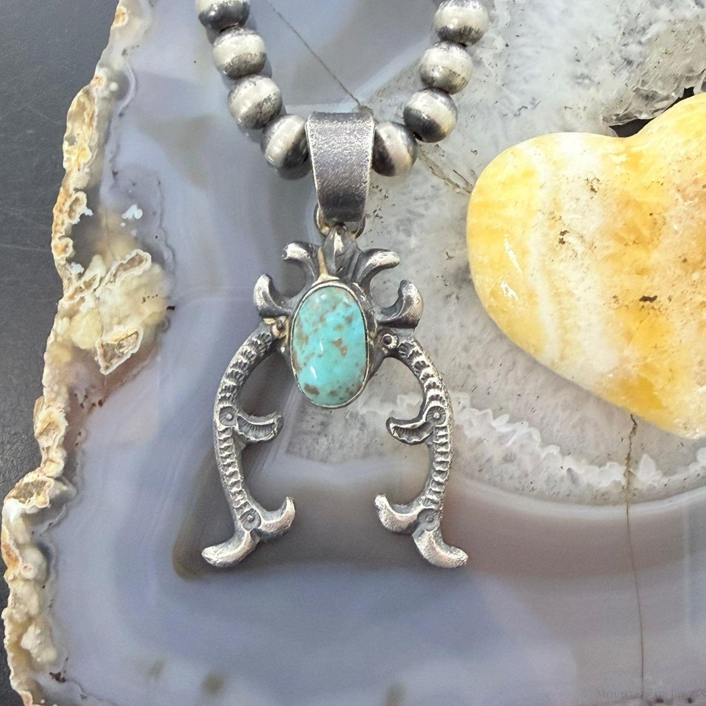 Eva & Linberg Billah Native American Sterling Silver Oval Turquoise Unisex Naja Pendant