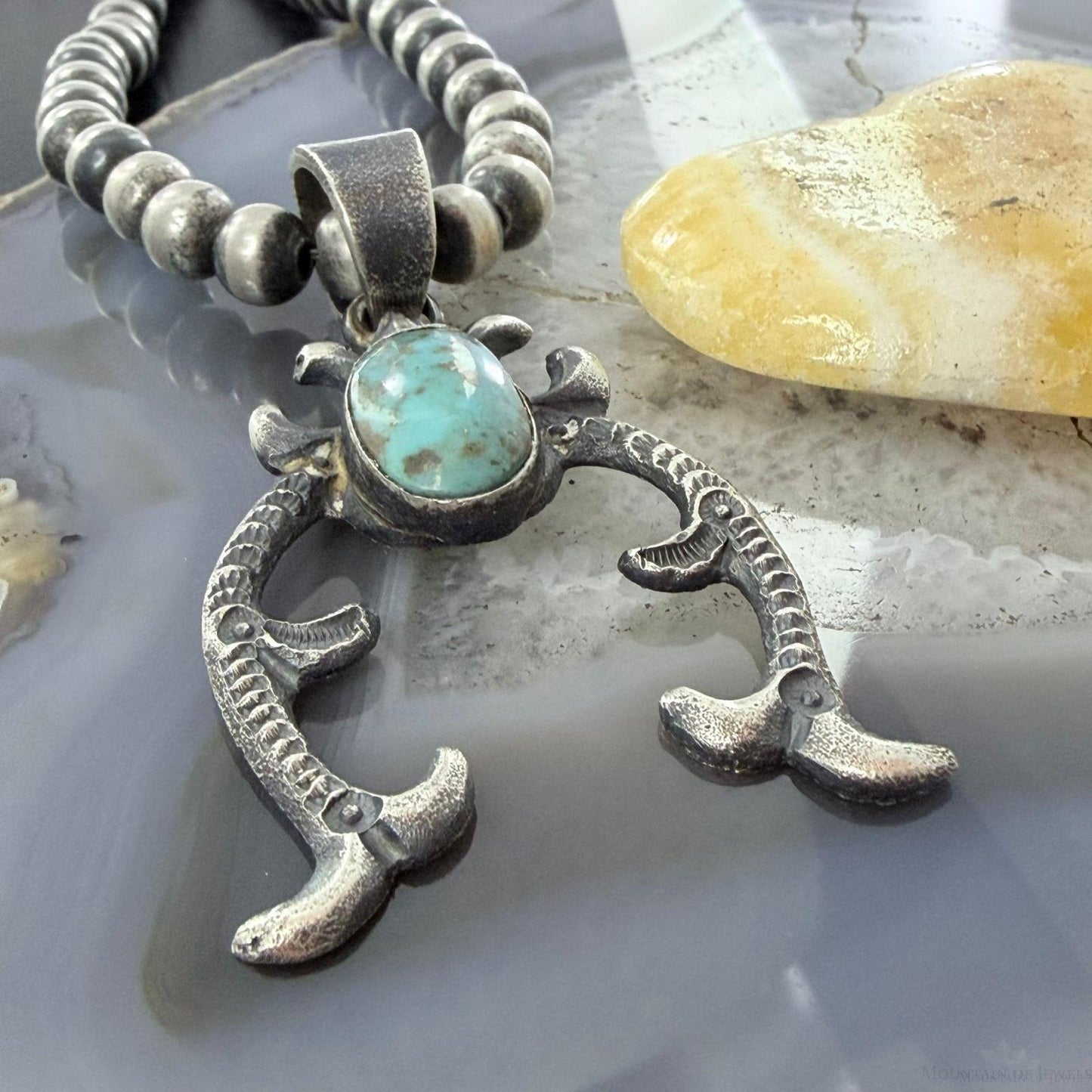 Eva & Linberg Billah Native American Sterling Silver Oval Turquoise Unisex Naja Pendant