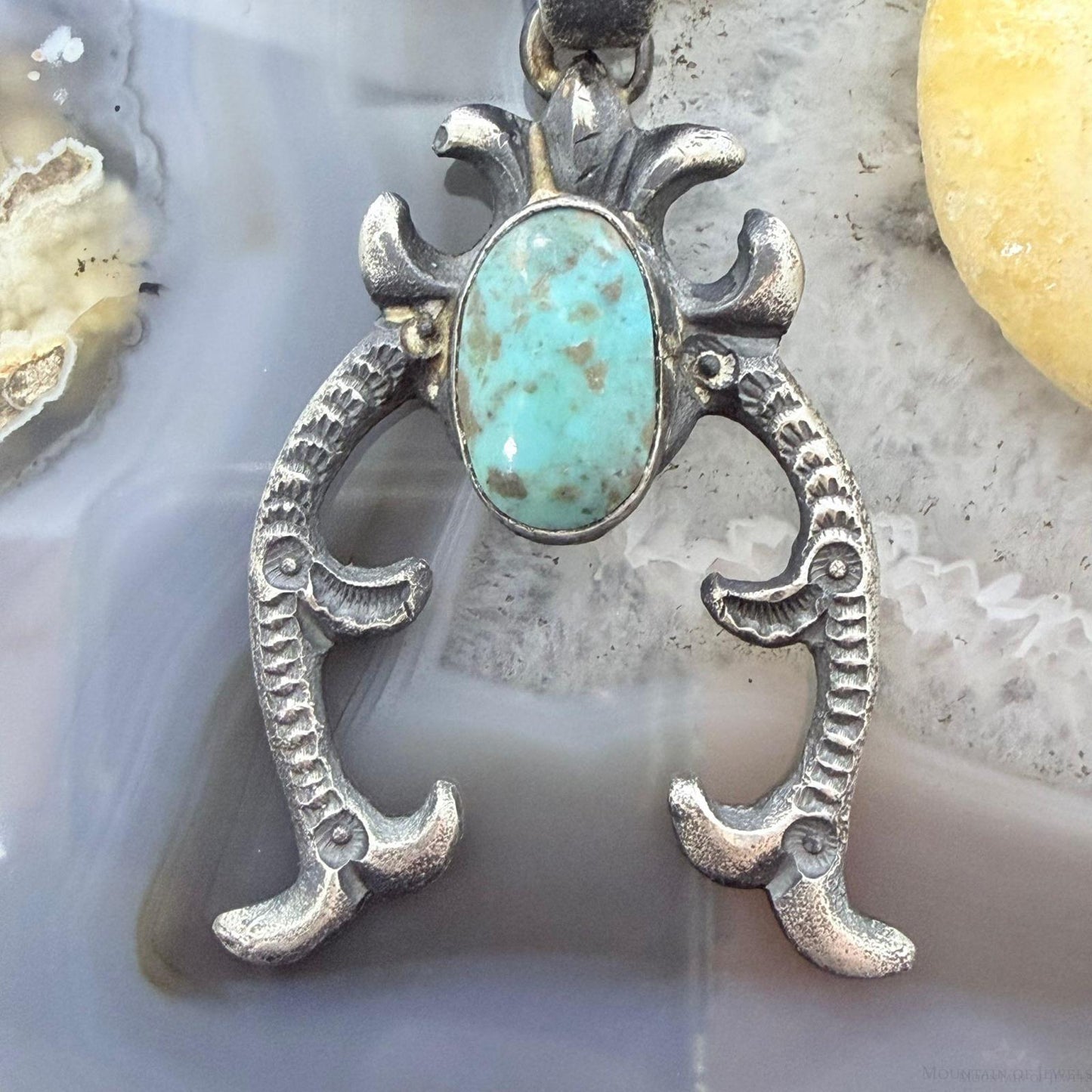 Eva & Linberg Billah Native American Sterling Silver Oval Turquoise Unisex Naja Pendant