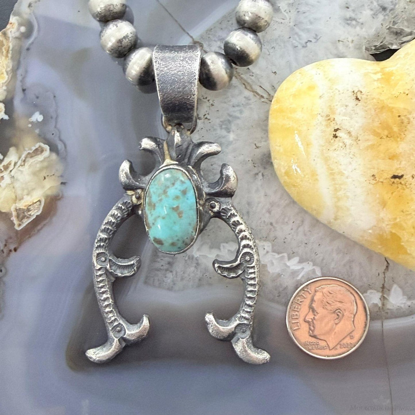 Eva & Linberg Billah Native American Sterling Silver Oval Turquoise Unisex Naja Pendant