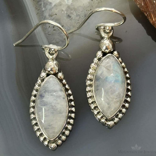 Sterling Silver Southwestern Style Marquise Moonstone Dangle Earrings For Women