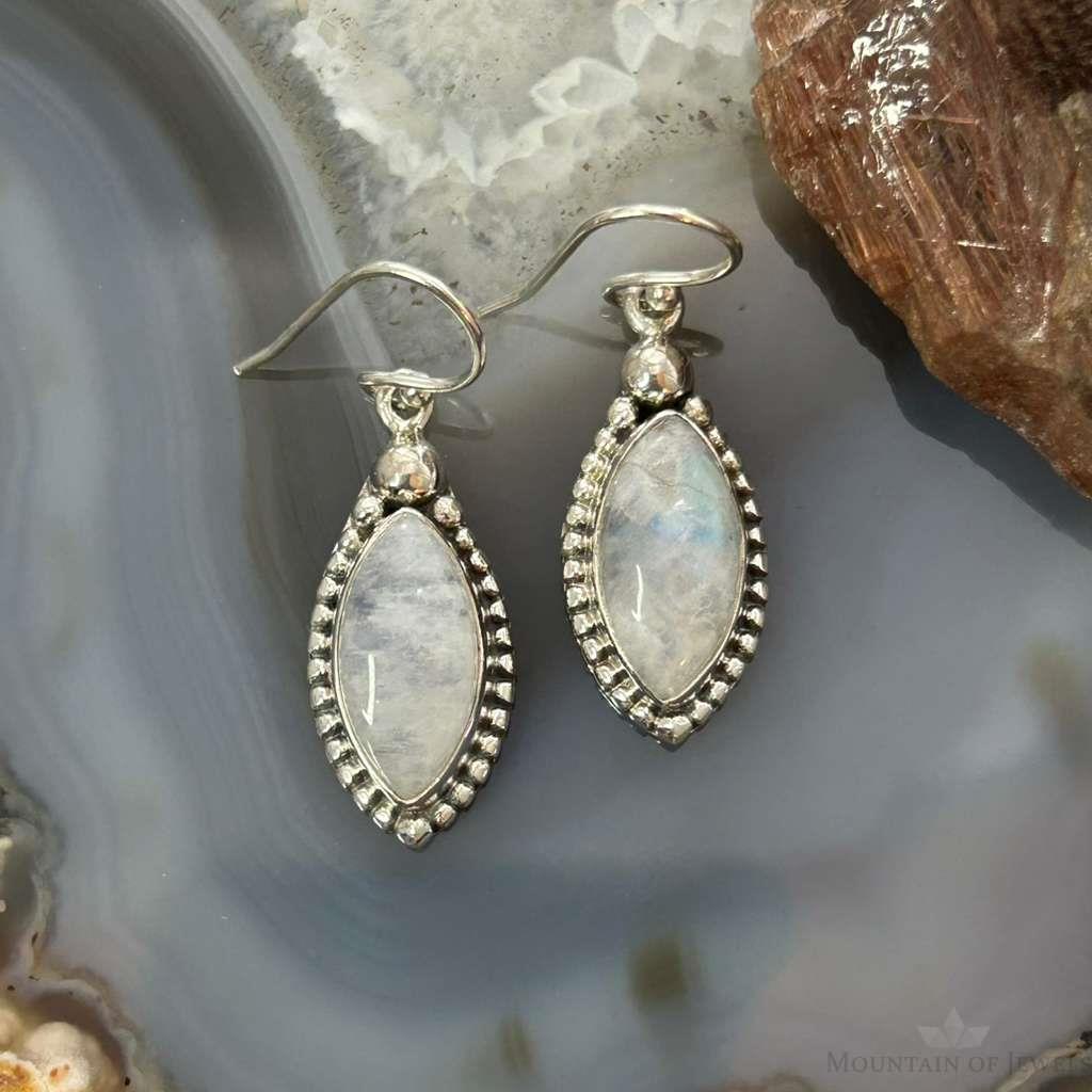 Sterling Silver Southwestern Style Marquise Moonstone Dangle Earrings For Women