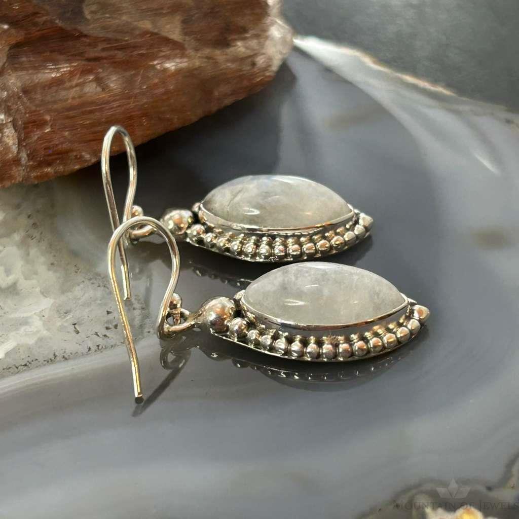 Sterling Silver Southwestern Style Marquise Moonstone Dangle Earrings For Women