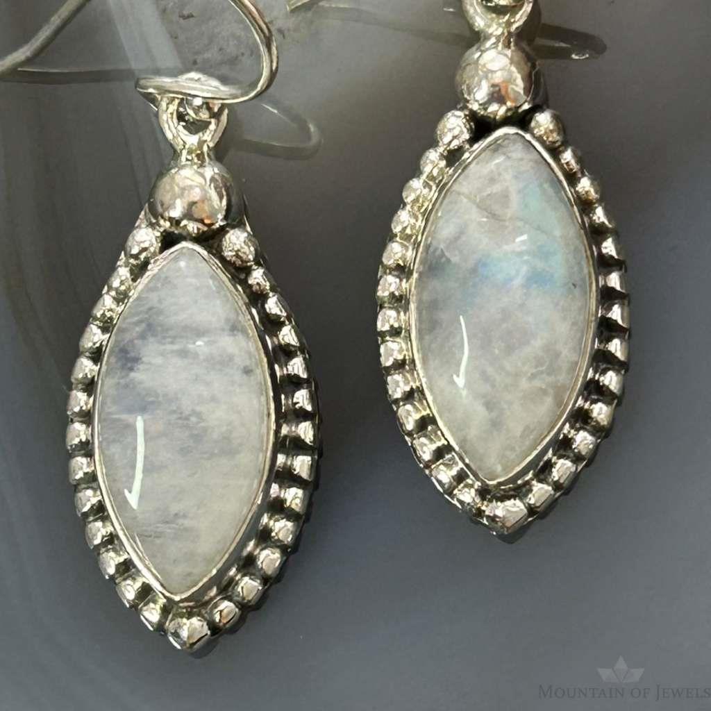 Sterling Silver Southwestern Style Marquise Moonstone Dangle Earrings For Women