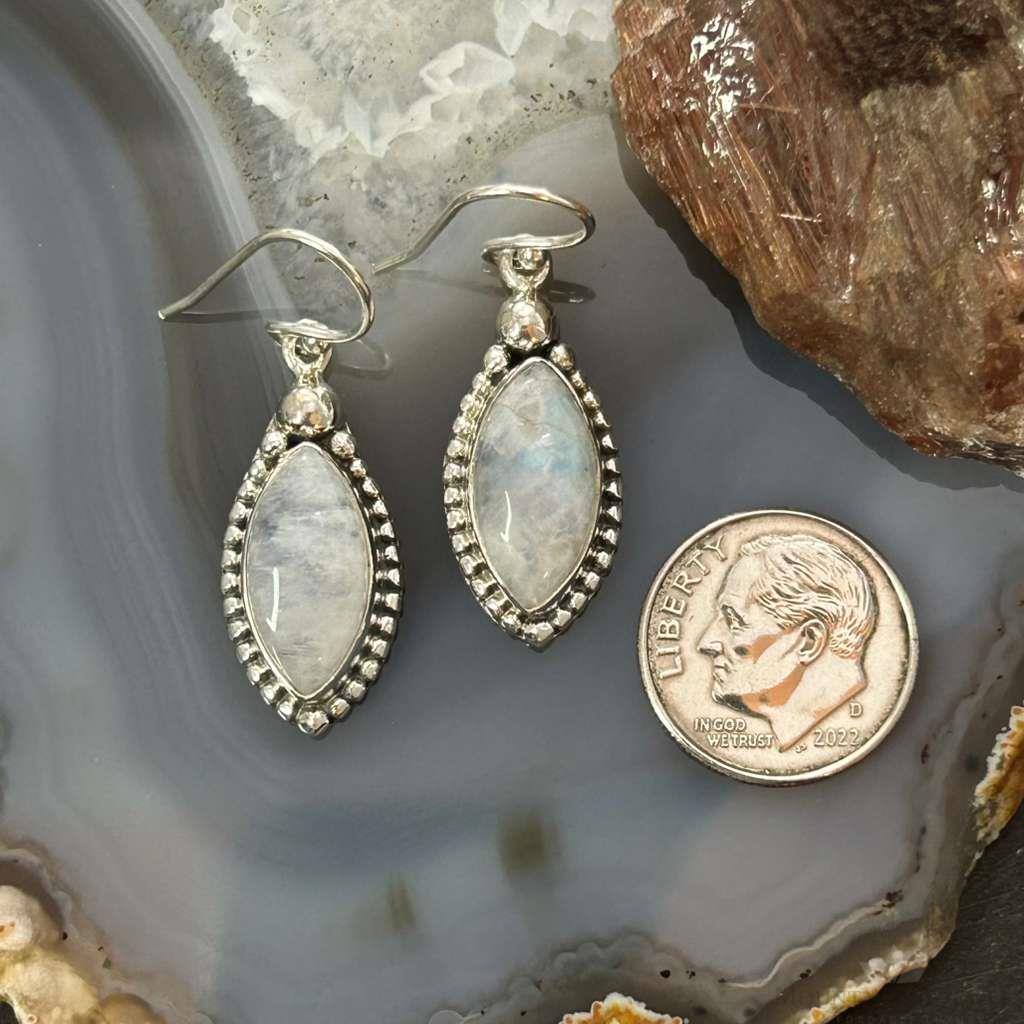 Sterling Silver Southwestern Style Marquise Moonstone Dangle Earrings For Women