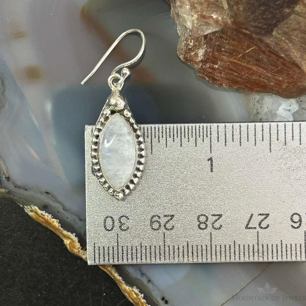 Sterling Silver Southwestern Style Marquise Moonstone Dangle Earrings For Women