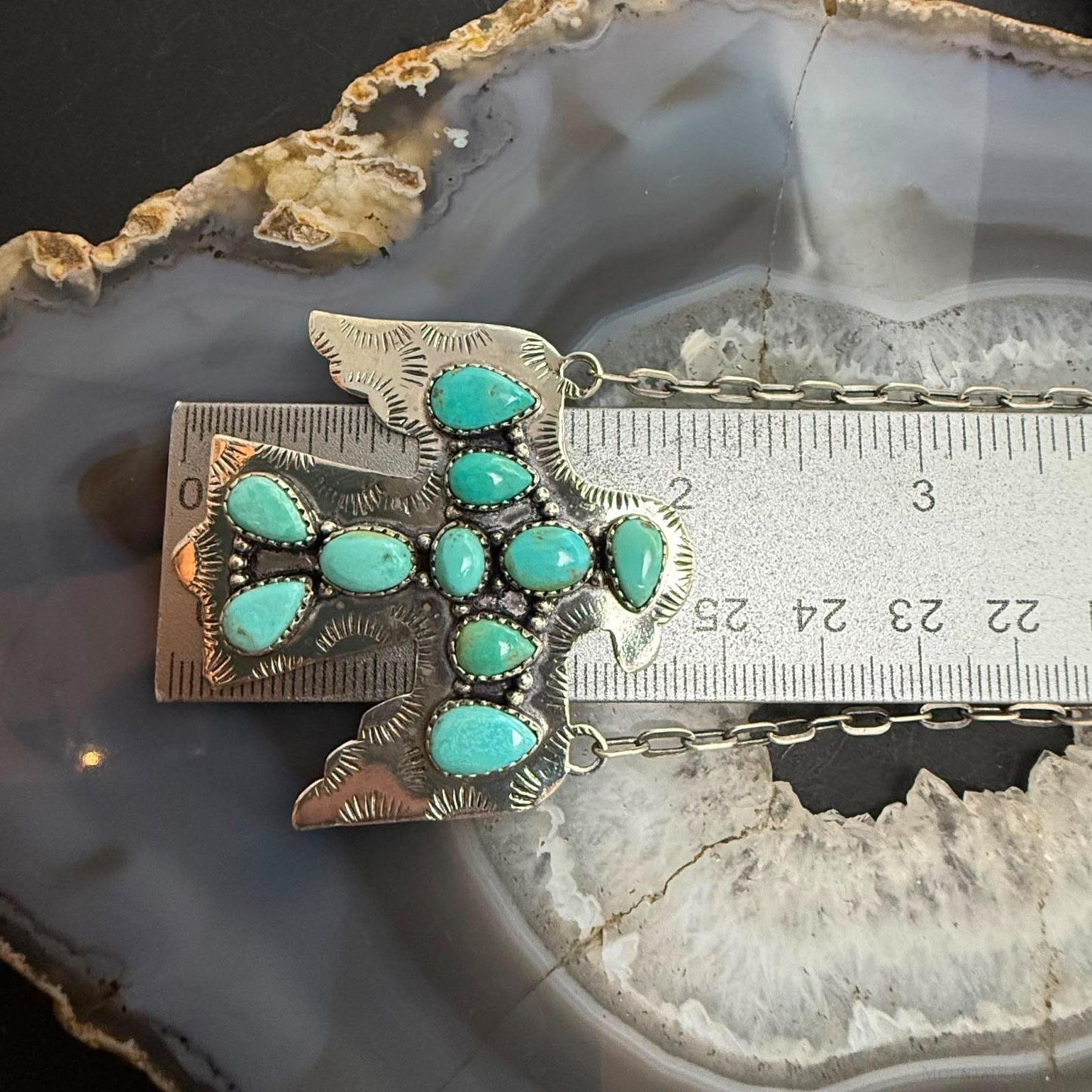 Sterling Silver Southwestern Style Kingman Turquoise Thunderbird Pendant Necklace For Women