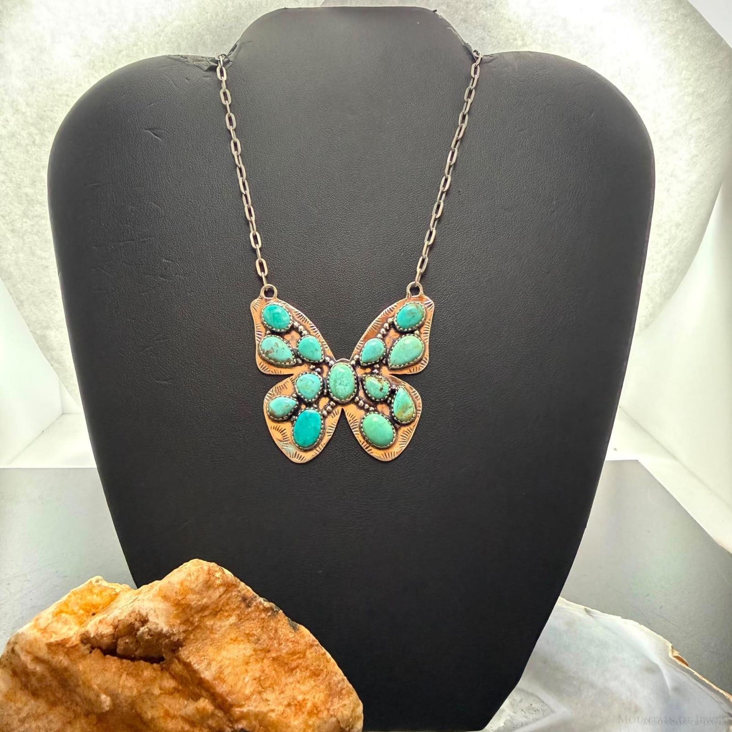 Sterling Silver Southwestern Style Kingman Turquoise Butterfly Pendant Necklace For Women #1