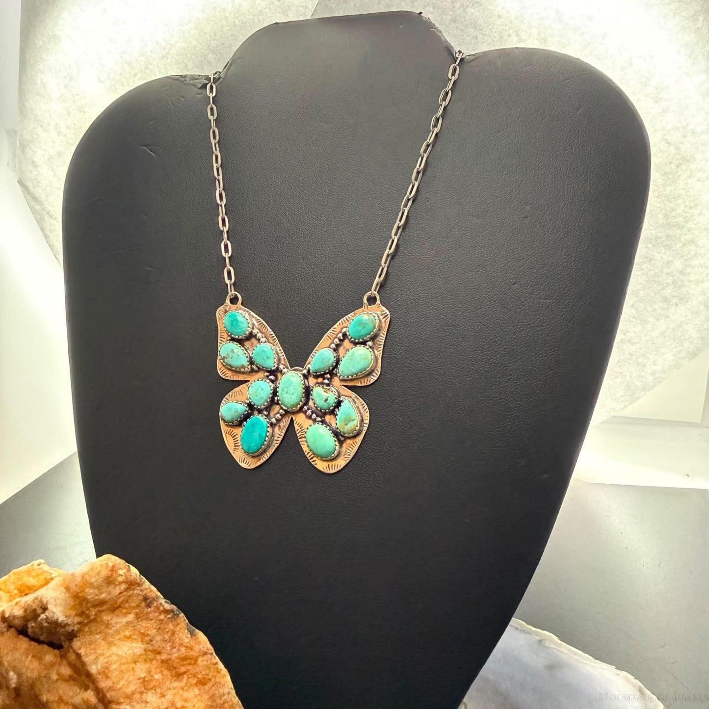 Sterling Silver Southwestern Style Kingman Turquoise Butterfly Pendant Necklace For Women #1