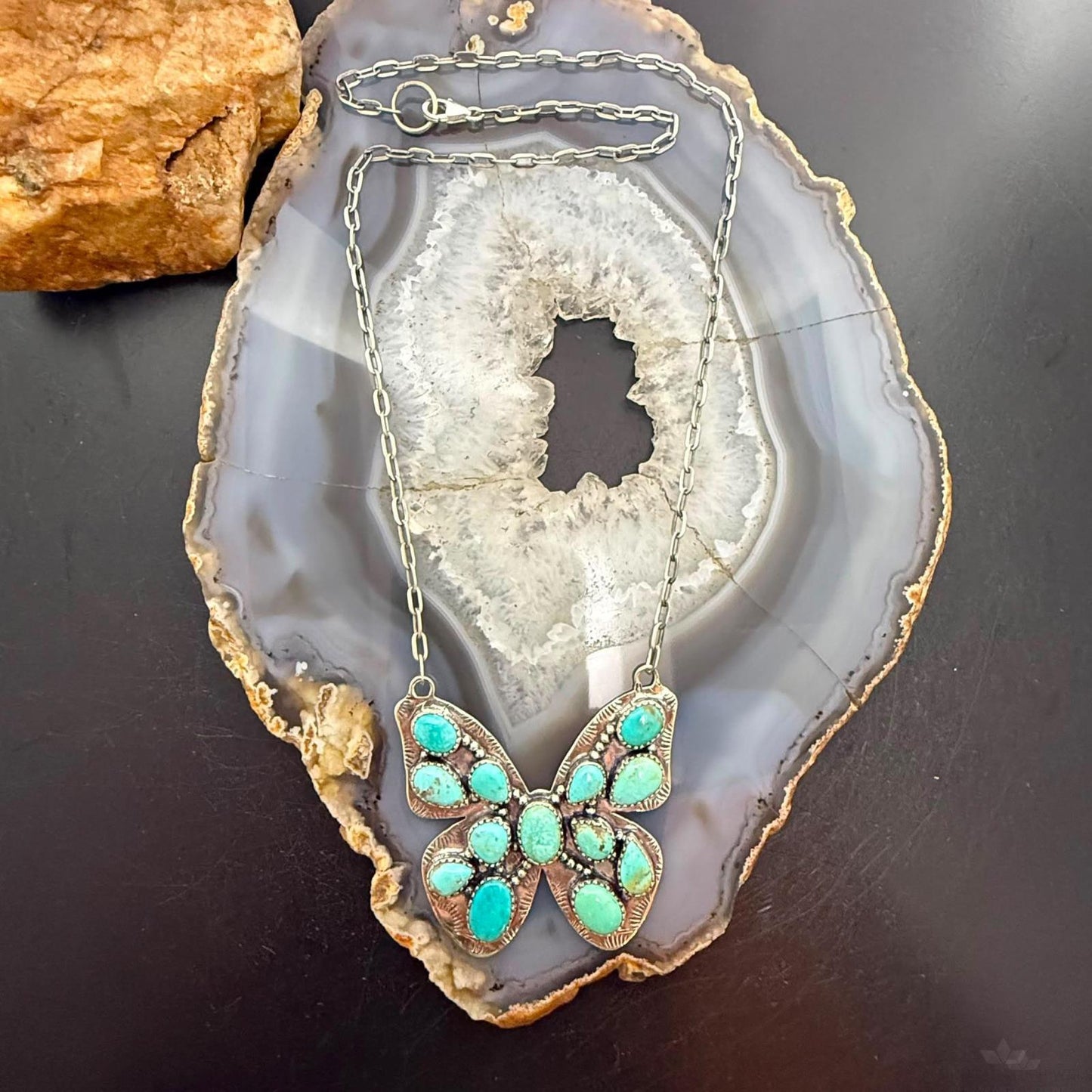 Sterling Silver Southwestern Style Kingman Turquoise Butterfly Pendant Necklace For Women #1