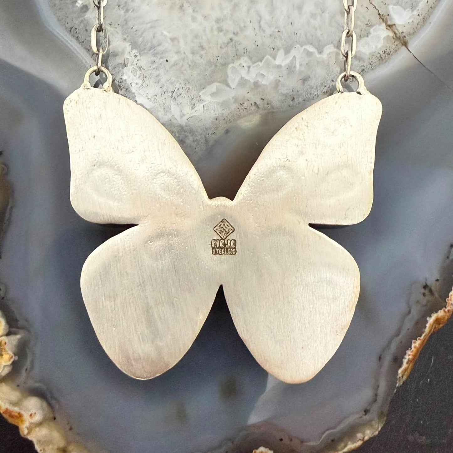 Sterling Silver Southwestern Style Kingman Turquoise Butterfly Pendant Necklace For Women #1