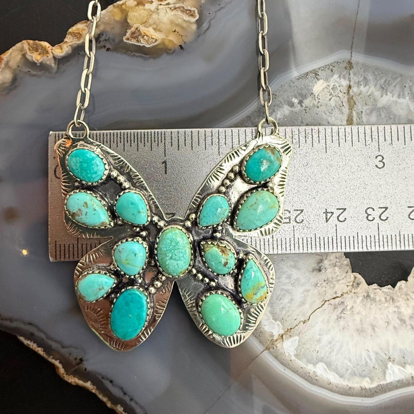 Sterling Silver Southwestern Style Kingman Turquoise Butterfly Pendant Necklace For Women #1