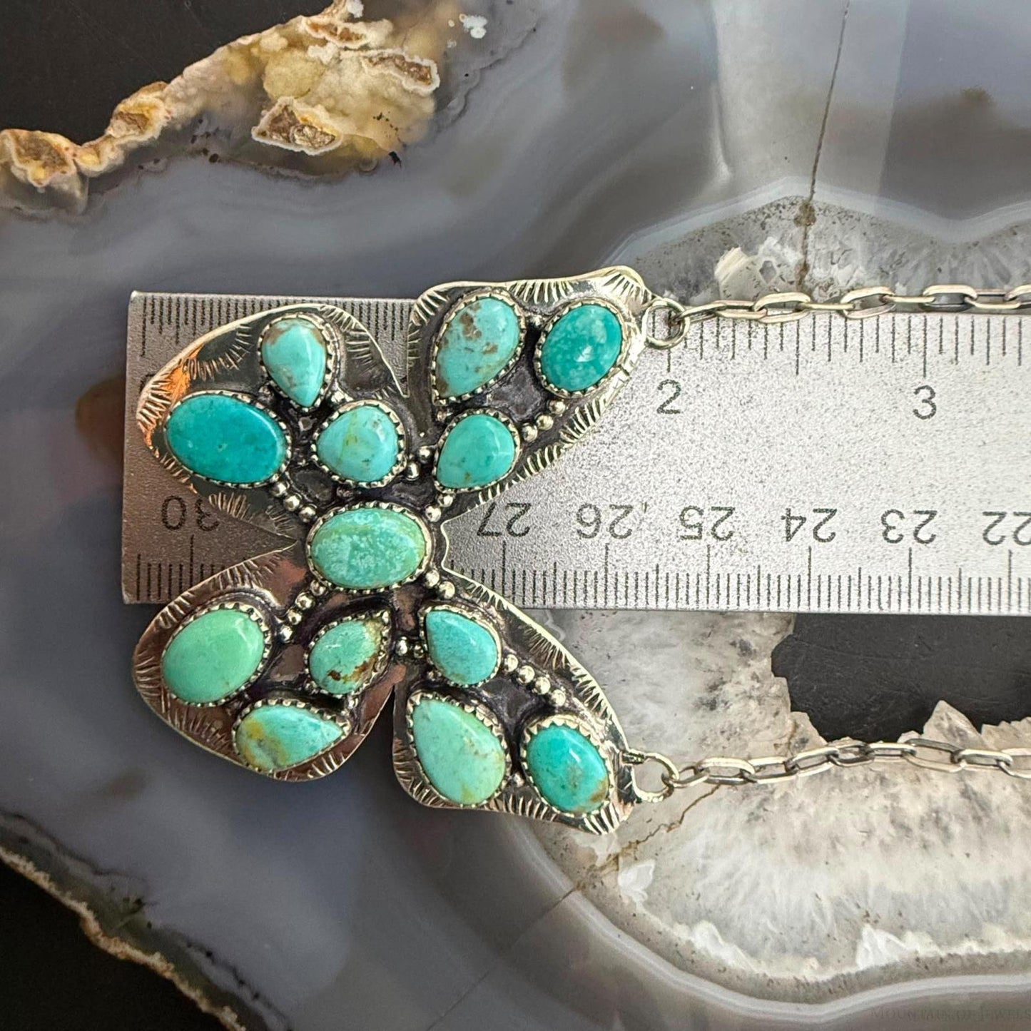 Sterling Silver Southwestern Style Kingman Turquoise Butterfly Pendant Necklace For Women #1