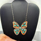 Sterling Silver Southwestern Style Kingman Turquoise Butterfly Pendant 22.5" Necklace For Women