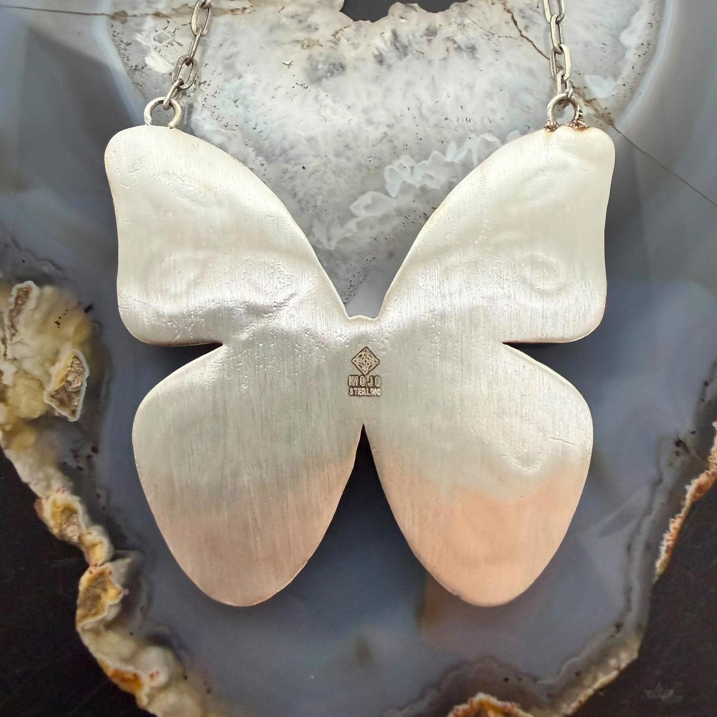 Sterling Silver Southwestern Style Kingman Turquoise Butterfly Pendant 22.5" Necklace For Women