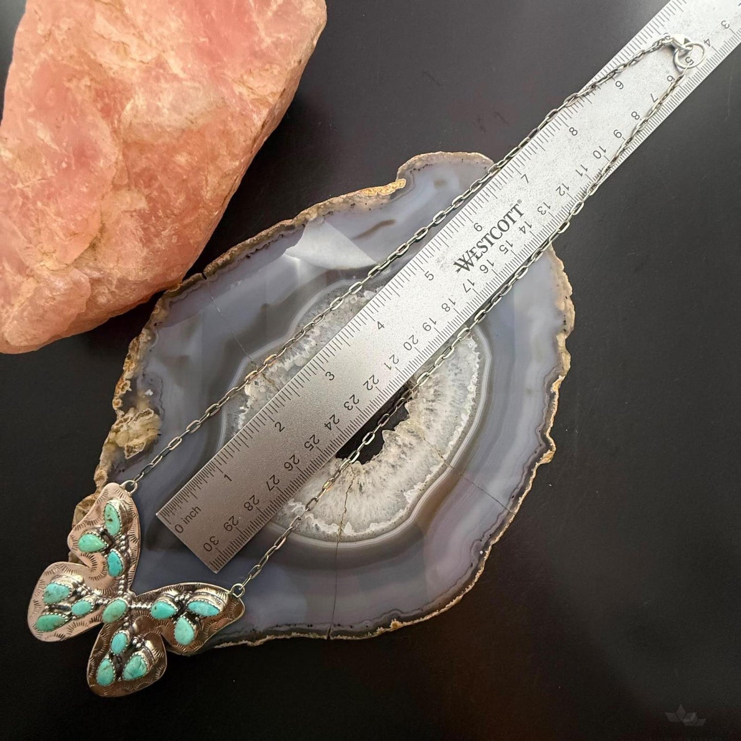 Sterling Silver Southwestern Style Kingman Turquoise Butterfly Pendant 22.5" Necklace For Women