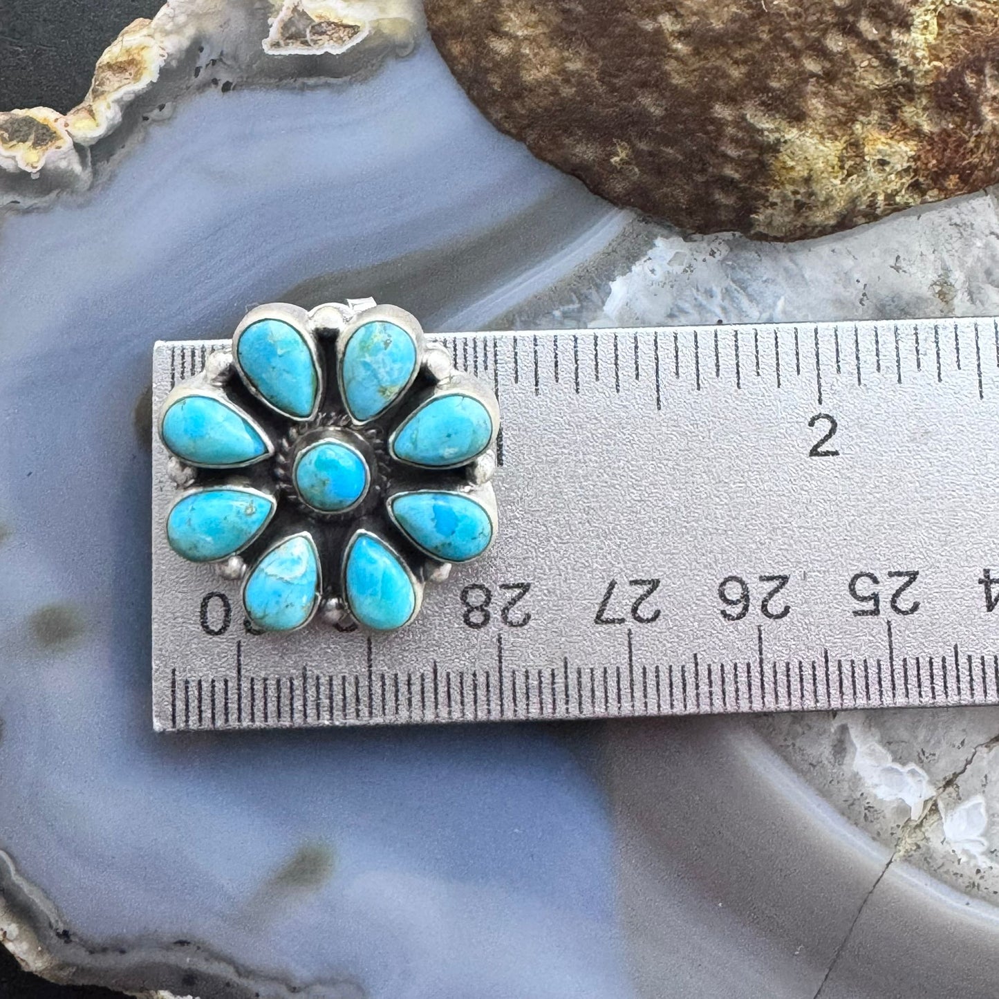 Sterling Silver Southwestern Style Turquoise Cluster Stud Earrings For Women