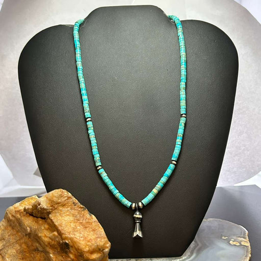 Sterling Silver Turquoise & Navajo Pearl Beads With Squash Blossom Necklace For Women
