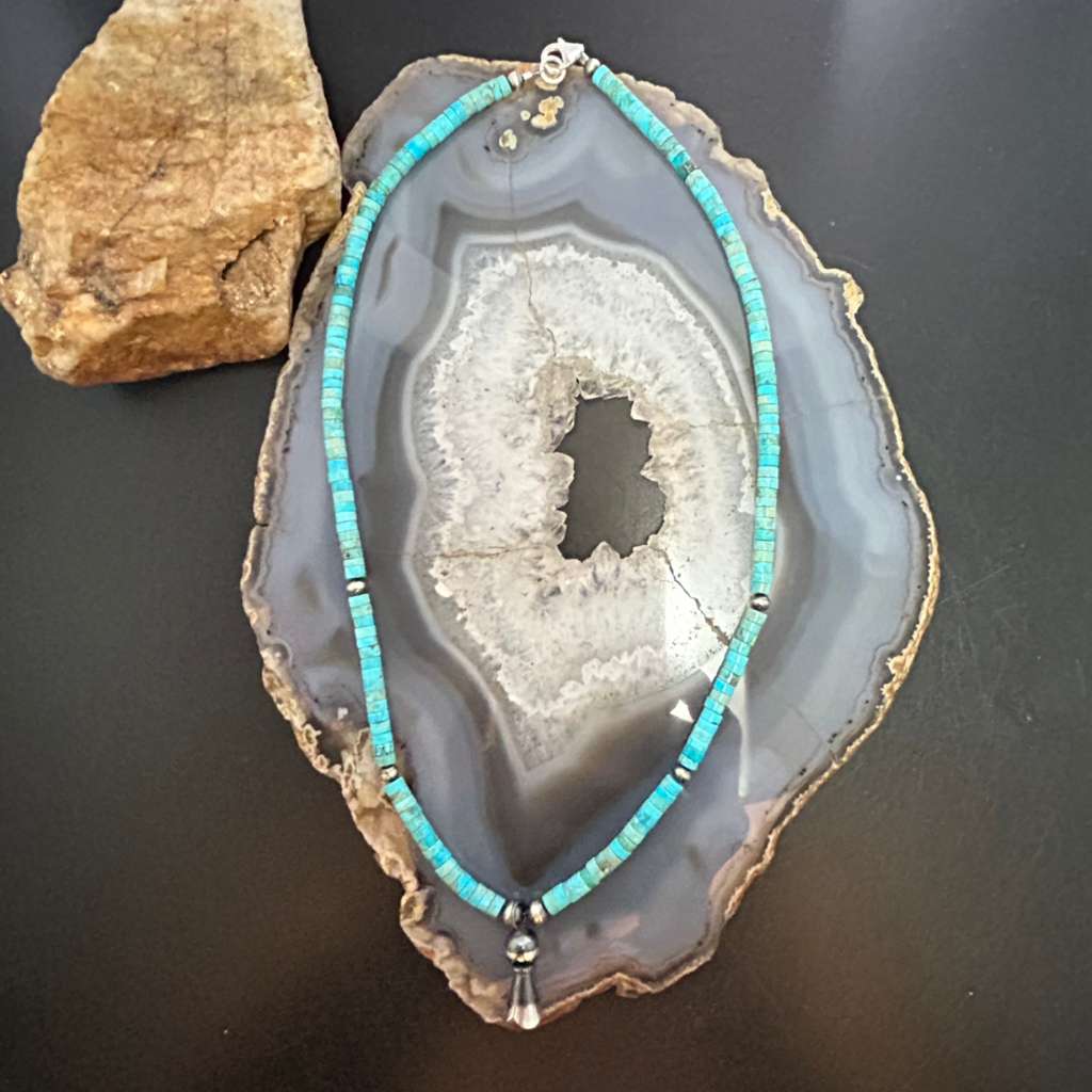 Sterling Silver Turquoise & Navajo Pearl Beads With Squash Blossom Necklace For Women
