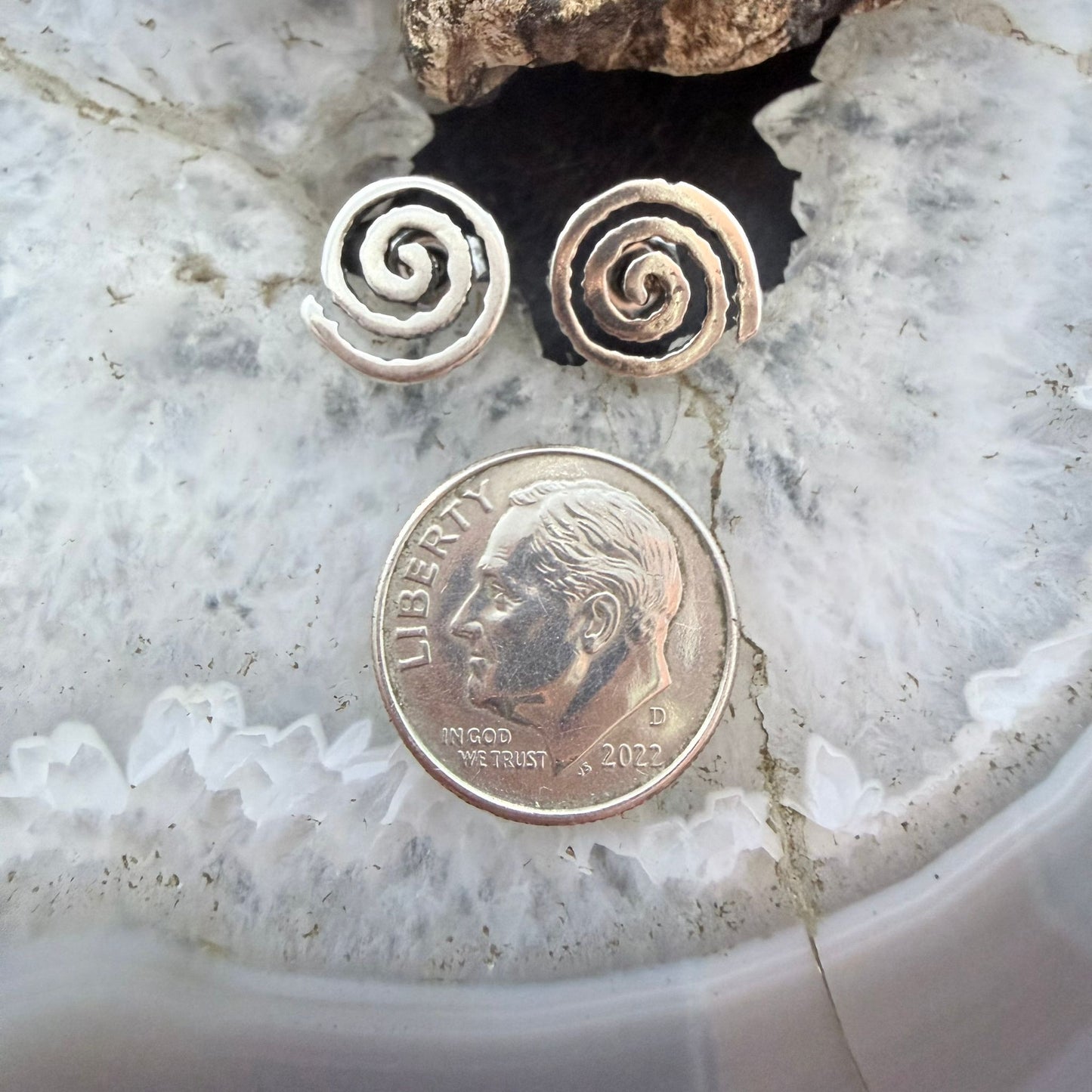 Native American Sterling Silver Swirl Circle of Life Stud Earrings For Women