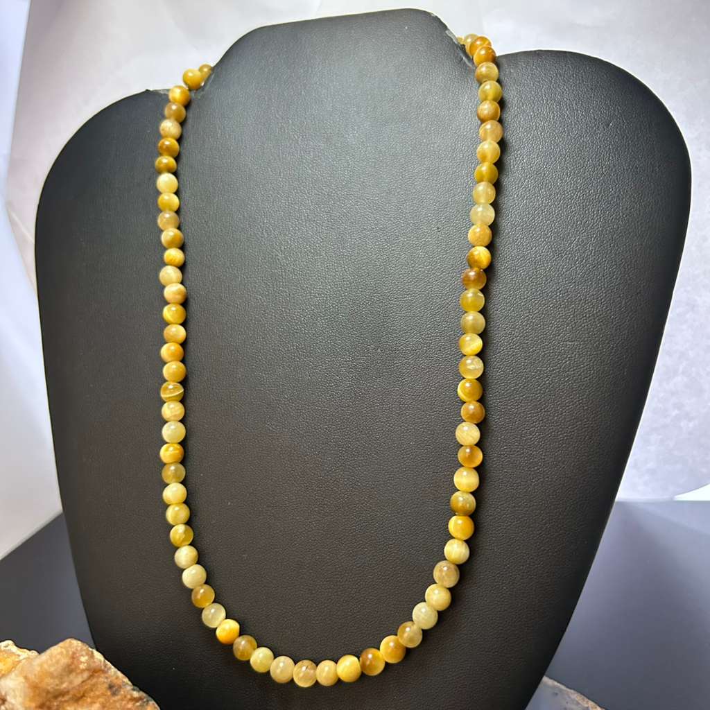 Sterling Silver 6mm Golden Tiger's Eye Beads 18" Necklace For Women