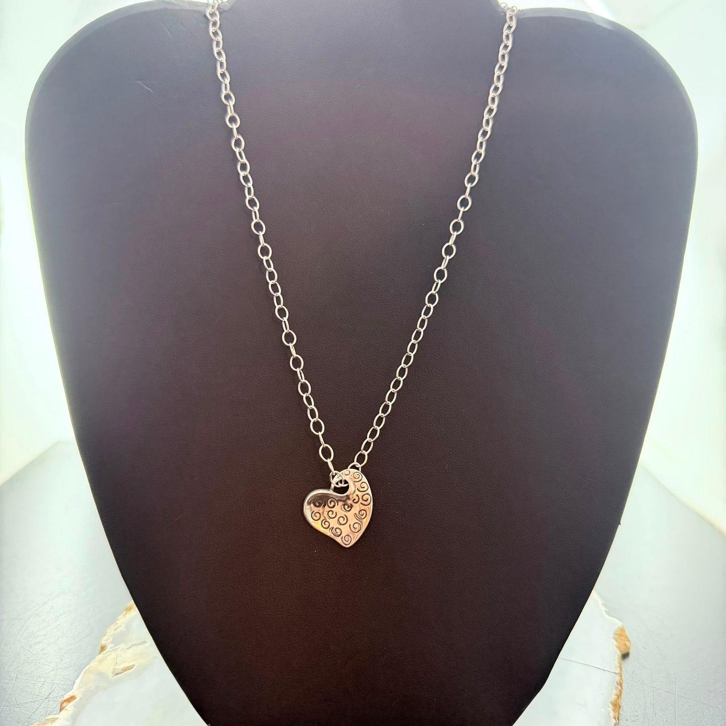 Carolyn Pollack Sterling Silver Swirl Decorated Heart Pendant with 16" Necklace