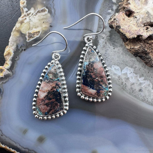 Sterling Silver Southwestern Style Triangle Shattuckite Dangle Earrings For Women