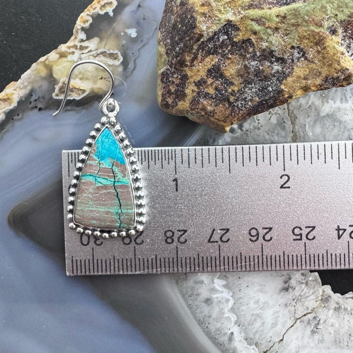 Sterling Silver Southwestern Style Triangle Shattuckite Dangle Earrings For Women #2
